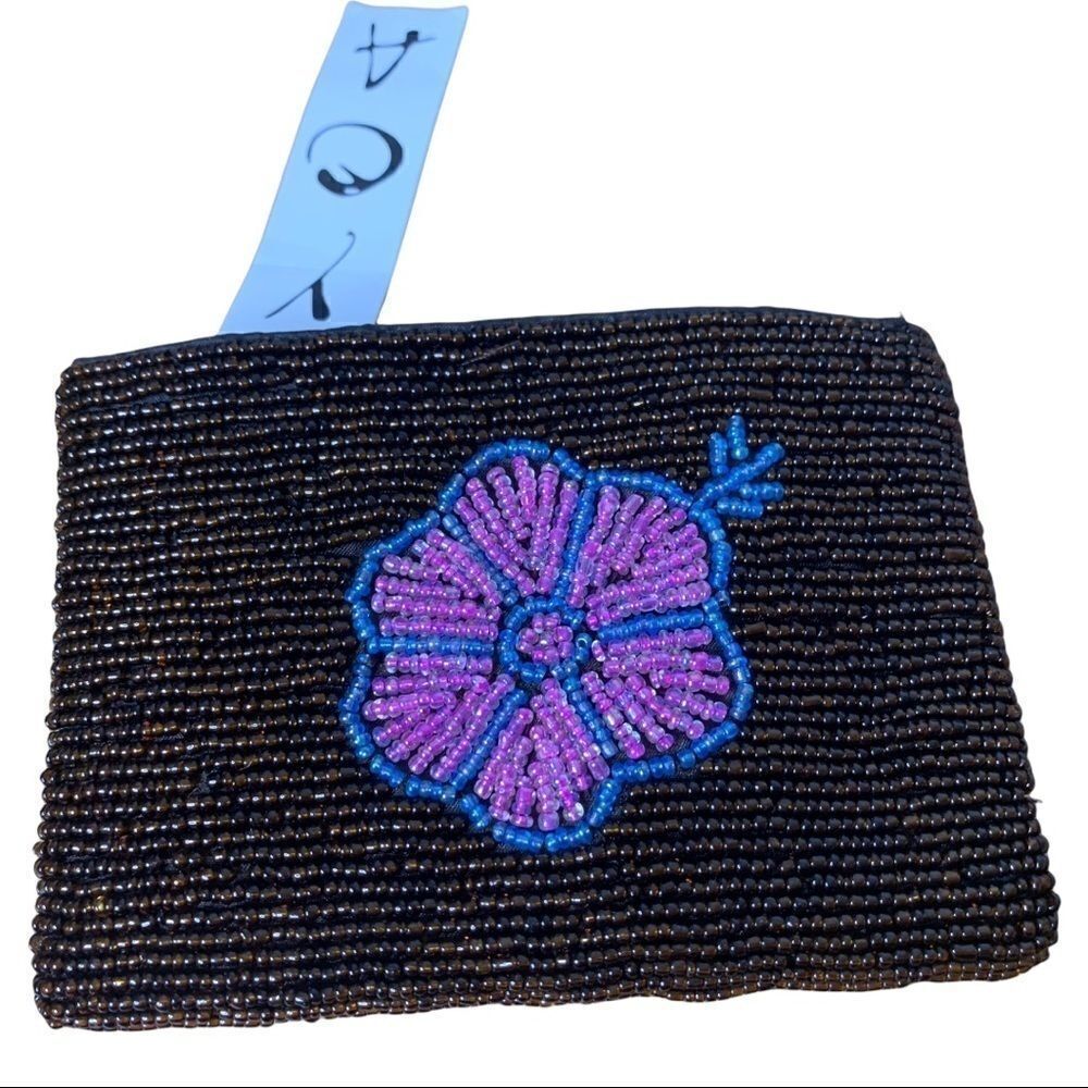 Brown Floral Beaded Coin Wallet